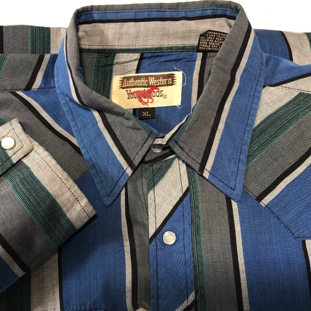 Authentic Western Youngbloods Button Front Cowboy Shirt Pearl Snaps Mens Size XL